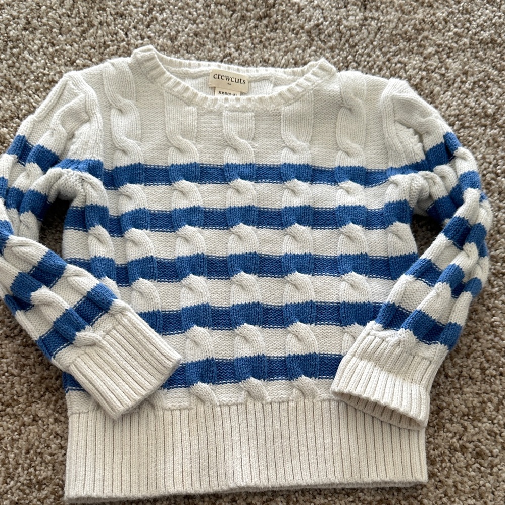 Crewcuts Ivory and Blue Cable Knit Sweater